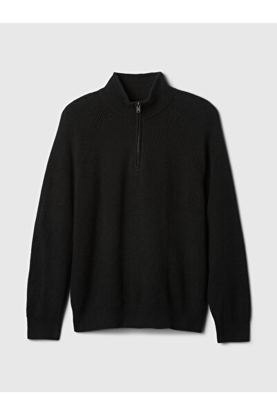 GAP Erkek Siyah CashSoft Çeyrek Fermuarlı Pullover Kazak