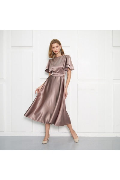 ESSEDRESS Lisa Kadın Saten Gül Kurusu Abiye