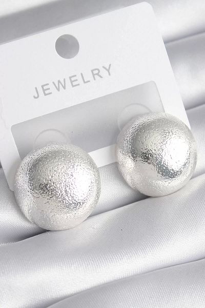 ENGSTORE Brass Silver Color Embroidery Detail Ball Model Women's Earrings