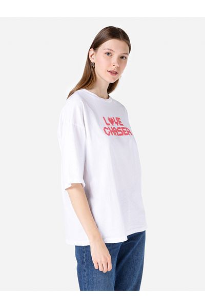Colin's Tricou alb cu mânecă scurtă pentru femei, cu decolteu rotund, cu potrivire confortabilă