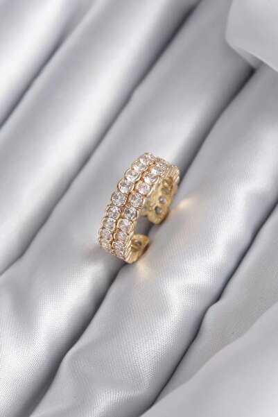 xmldünyası Brass Gold Color Zircon Stone Women's Ring