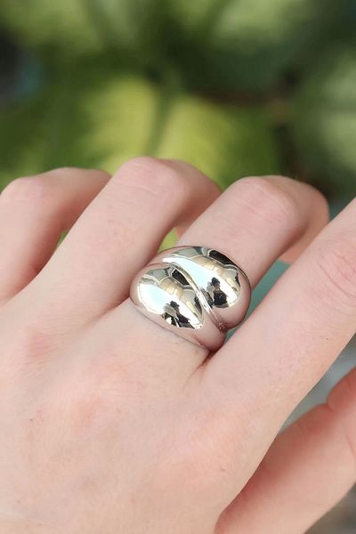 Clariss Brass Silver Color Adjustable Drop Ring
