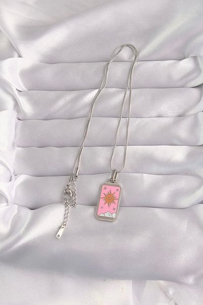 Clariss 316L Steel Silver Color Pink Enamel Sun Model Tarot Necklace