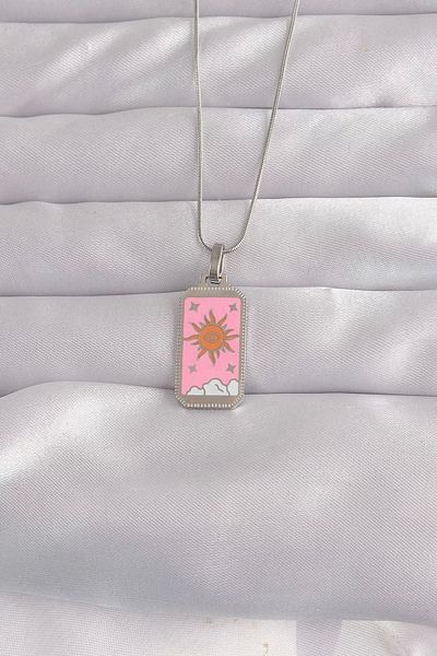 Clariss 316L Steel Silver Color Pink Enamel Sun Model Tarot Necklace