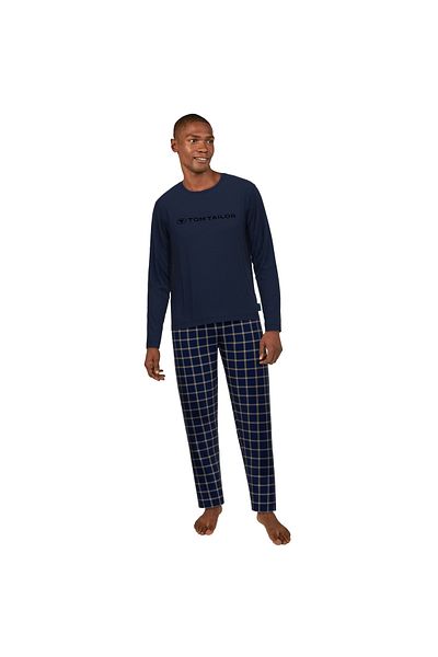 Tom Tailor Herren Schlafanzug - Oss, lang, Pyjama, Baumwolle, Rundhals, Logo
