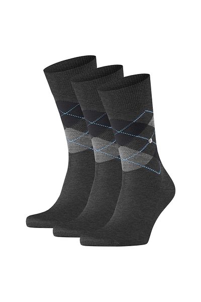 Burlington Herren Socken 3er Pack - Manchester, Rautenmuster, Bio-Baumwolle