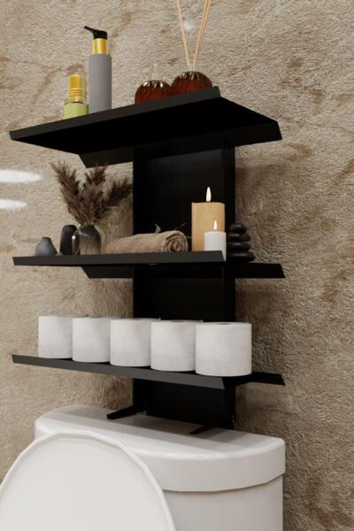 risingmaber Siyah Klozet Üstü Raf, Organizer Tuvalet Kağıtlık ve WC Tuvalet B...