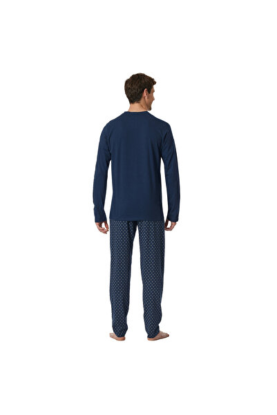 Schiesser Herren Schlafanzug, lang - Casual Essentials, Baumwolle, V-Ausschnitt