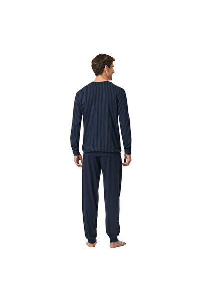 Schiesser Herren Schlafanzug, lang - Comfort Essentials, Baumwolle, Rundhals