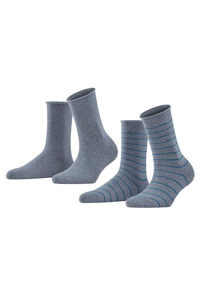 FALKE Damen Socken, 2er Pack - Happy, Kurzssocken, Logo, gestreift