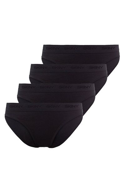 Skiny Damen Rio Slip, 4er Pack - Unterwäsche, Unterhose, Baumwolle, Logobund, Feinripp, einfarbig
