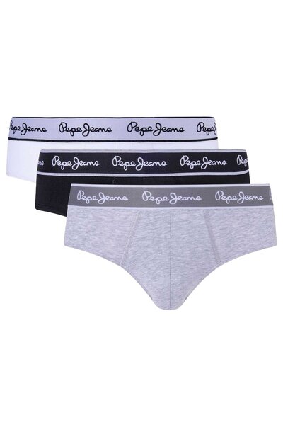 Pepe Jeans Herren Slips, 3er Pack - Unterwäsche, Baumwolle, Logobund, einfarbig