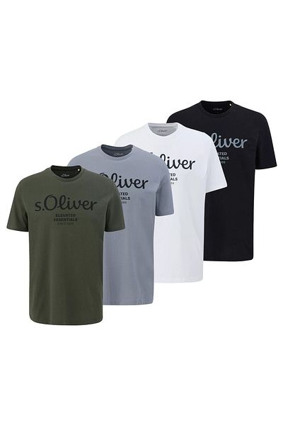 s.Oliver Herren T-Shirt, 4er Pack - Basic, Logoprint, Rundhals, Baumwolle