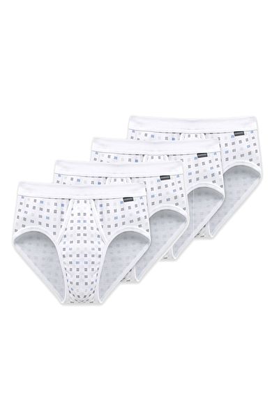 Schiesser Herren Slip 4 PACK - Sportslip, Essentials Feinripp, Karo-Print, S-XXL