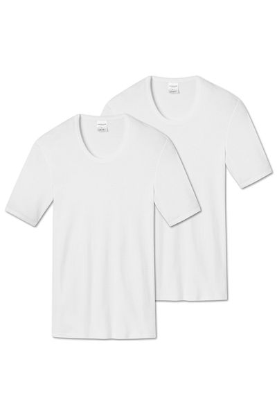 Schiesser Herren 1/2 Arm T-Shirt 2er Pack - Jacke, Unterhemd, Cotton Essentials, Feinripp
