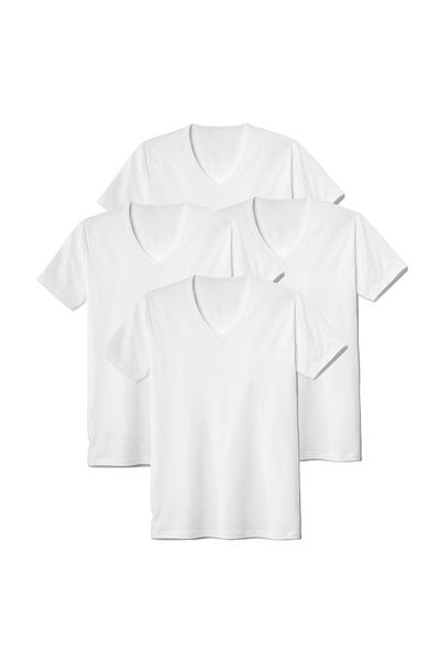 Calida Herren T-Shirt, 4er Pack - Natural Benefit, V-Ausschnitt, Single Jersey