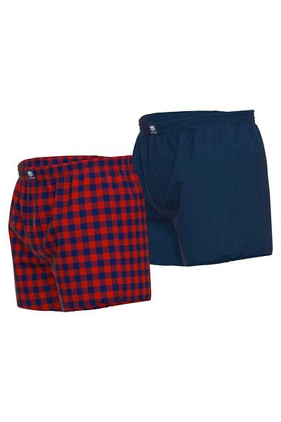 Ceceba Herren Web-Boxershorts, 2er Pack - Unterwäsche, Unterhose, Baumwolle, Logo, Karo, einfarbig
