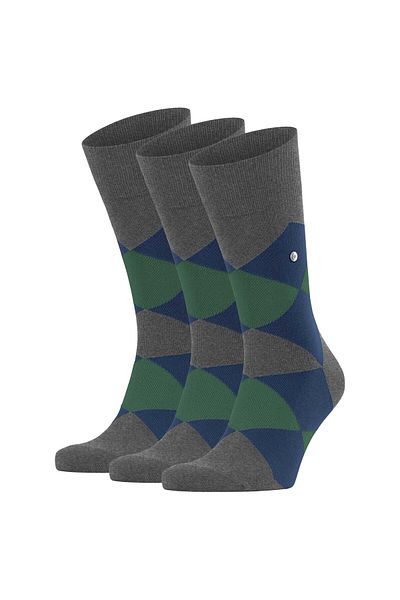 Burlington Herren Socken 3er Pack - Clyde, Rautenmuster, Bio-Baumwolle