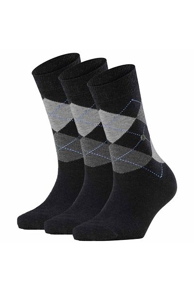 Burlington Damen Socken 3er Pack - Queen, Kurzstrümpfe, Baumwolle, Rautenmuster, Logoemblem
