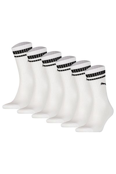 Puma Unisex Sport-Socken, 6er Pack - Crew Heritage, Tennis, Frottee-Sohle, Streifen