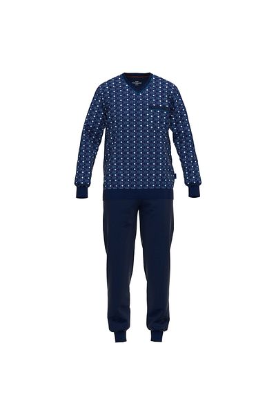Götzburg GÖTZBURG Herren Schlafanzug - lang, Bündchen, Pyjama, Baumwolle, Muster, V-Ausschnitt