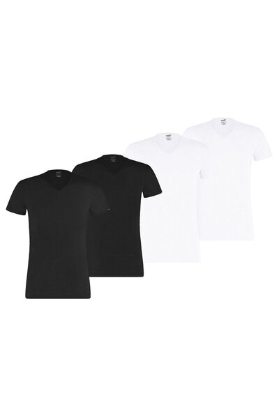 Puma Herren T-Shirt, 4er Pack - Basic V-Neck, V-Ausschnitt, Kurzarm, uni