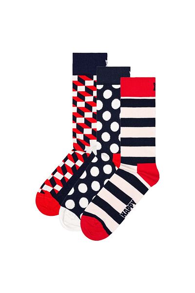 Happy Socks Unisex Socken, 3er Pack - Classic, Muster, Baumwollmischung, gemischte Farben