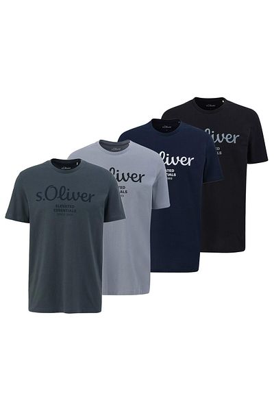 s.Oliver Herren T-Shirt, 4er Pack - Basic, Logoprint, Rundhals, Baumwolle