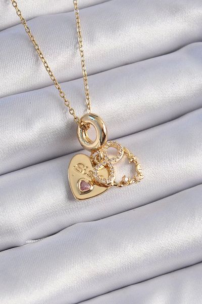 Clariss 316L Steel Gold Color Zircon Stone Infinity Heart Figure Charm Model Women's Necklace