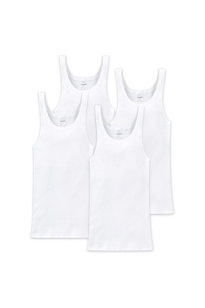 Schiesser Herren Unterhemd 4er Pack - ärmellos, Cotton Essentials, Doppelripp