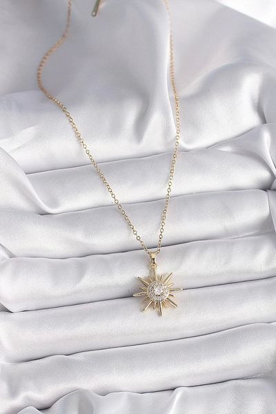 Clariss 316L Steel Gold Color Chain Zircon Stone Sun Model Women's Necklace