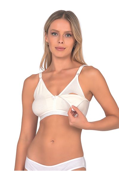Kompedan 428 Women's Cotton Flexible Comfortable Wire Free Wire Free Unfilled Empty Cup Nursing Bra