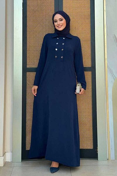 Bym Fashion Μπλε Navy 3928 Μοντέλο Φόρεμα - Λεπτομέρεια με κουμπιά