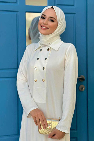 Bym Fashion Snap Button Detailed Dress 3928 Ecru