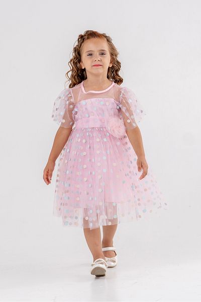 Eray Kids Βραδινό φόρεμα για κορίτσια με ασημί πουά μοτίβο μανίκια από τούλι 2-5 ετών