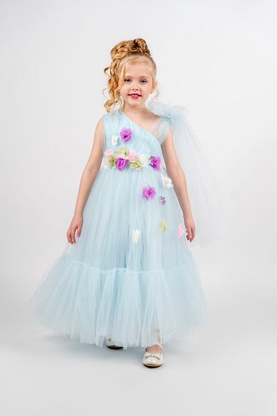 Eray Kids Girl's Long Evening Dress with Cross Shoulders and Flower Detail 6-9 Years