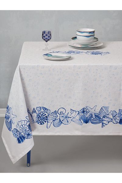 Cotton Box Față de masă imprimată cu panouri Albastru Cowry