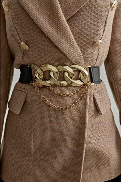Descoin Curea elastică pentru femei cu detaliu de lanț, centură pentru haină,...