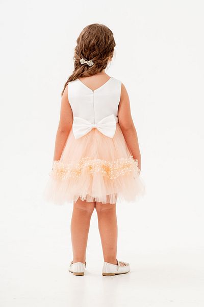 Eray Kids Πέτρινο Κεντημένο Φιόγκο Λεπτομερής Φούστα Βολάν Τούλι Παιδικό Βραδινό Φόρεμα
