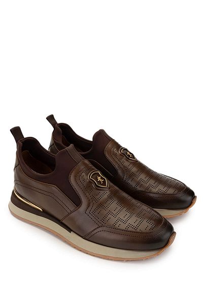 Tamer Tanca Men's Genuine Leather Brown Sneakers & Sports Shoes