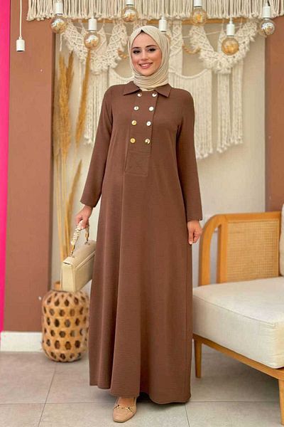 Bym Fashion Λεπτομερές φόρεμα με κουμπιά 3928 καφέ