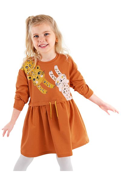 Denokids Langärmliges oranges Leopardenkleid für Mädchen - elastische Taille