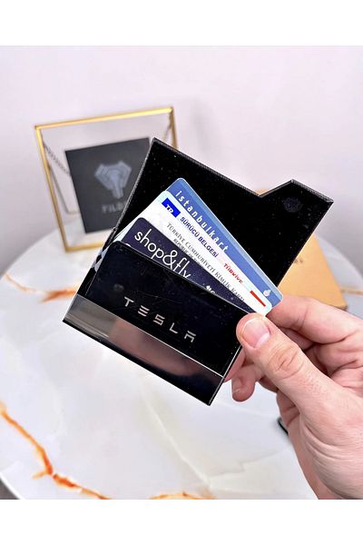 Fil Deri Premium Μαύρη Μεταλλική Κομψή Θήκη Επαγγελματικής Κάρτας Thermo Leather - 2090