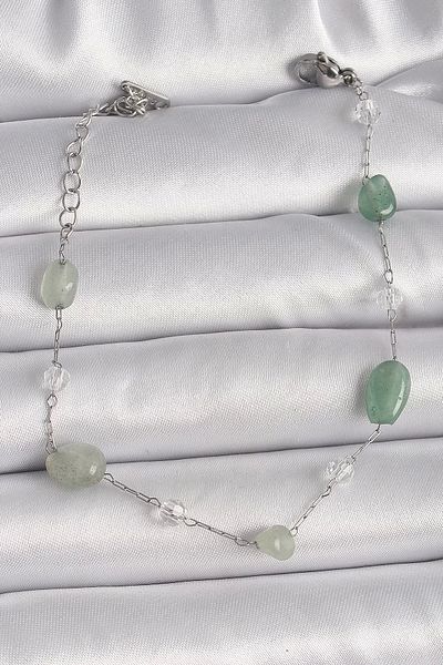 Clariss 316L Steel Silver Color Chain Green Natural Stone Women's Bracelet
