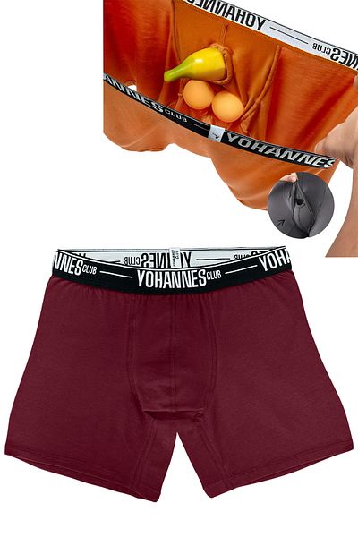 Yohannes Club Yohannesclub Men's Custom Anatomical Cotton Boxers - Single Burgundy