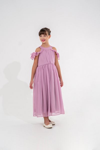 Eray Kids Rochie de seara lunga pentru fete din sifon cu umeri