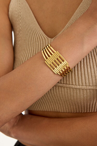 Trinidad 5 Sıralı Kadın Kelepçe Model Gold Renk Çelik Kelepçe