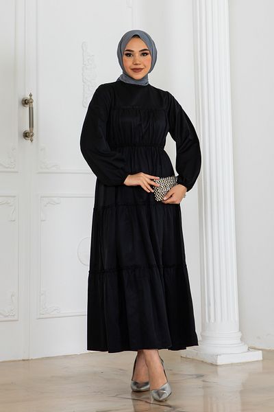 benguen Μαύρο Φόρεμα Hijab - Ελαστικό μανίκι, Μοντέλο 2124
