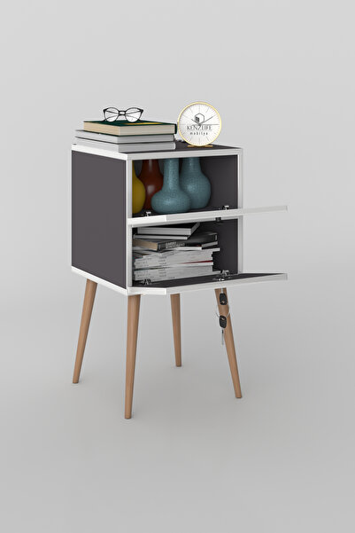 Kenzlife Komodin Kilitli Sakura Gri 74*39*39 Komidin Ahşap Ayaklı Kitaplık Ayakkabılık Kapaklı Arkalıklı