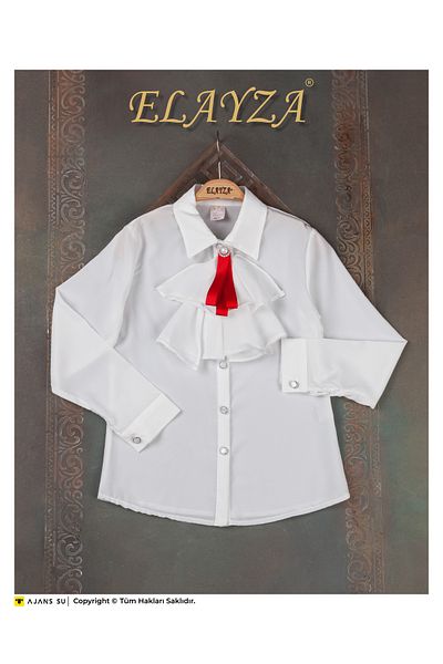 Elayza Cămașă albă pentru fete cu mâneci lungi cu eșarfă detașabilă și accesorii / cămașă de școală